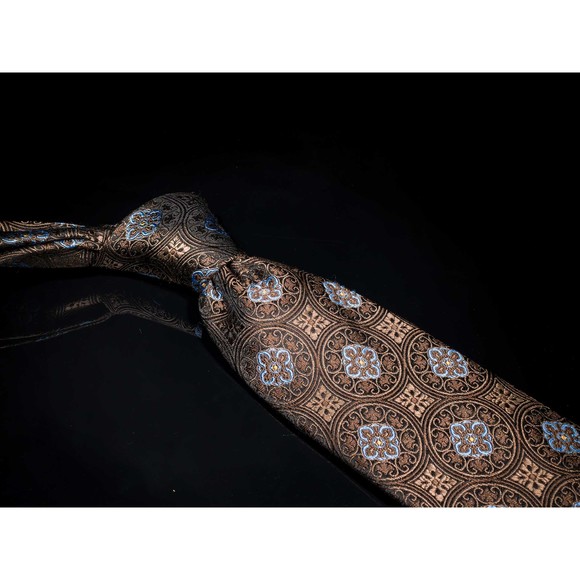 Jos. A. Bank 100% Silk Tie Bronze Blue Medallion Mens Designer Necktie Skinnny - Picture 1 of 5